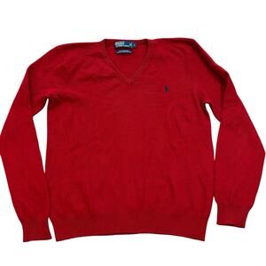 Vintage 1990s Polo Ralph Lauren Red Lambswool V Neck Sweater Men's Size Large